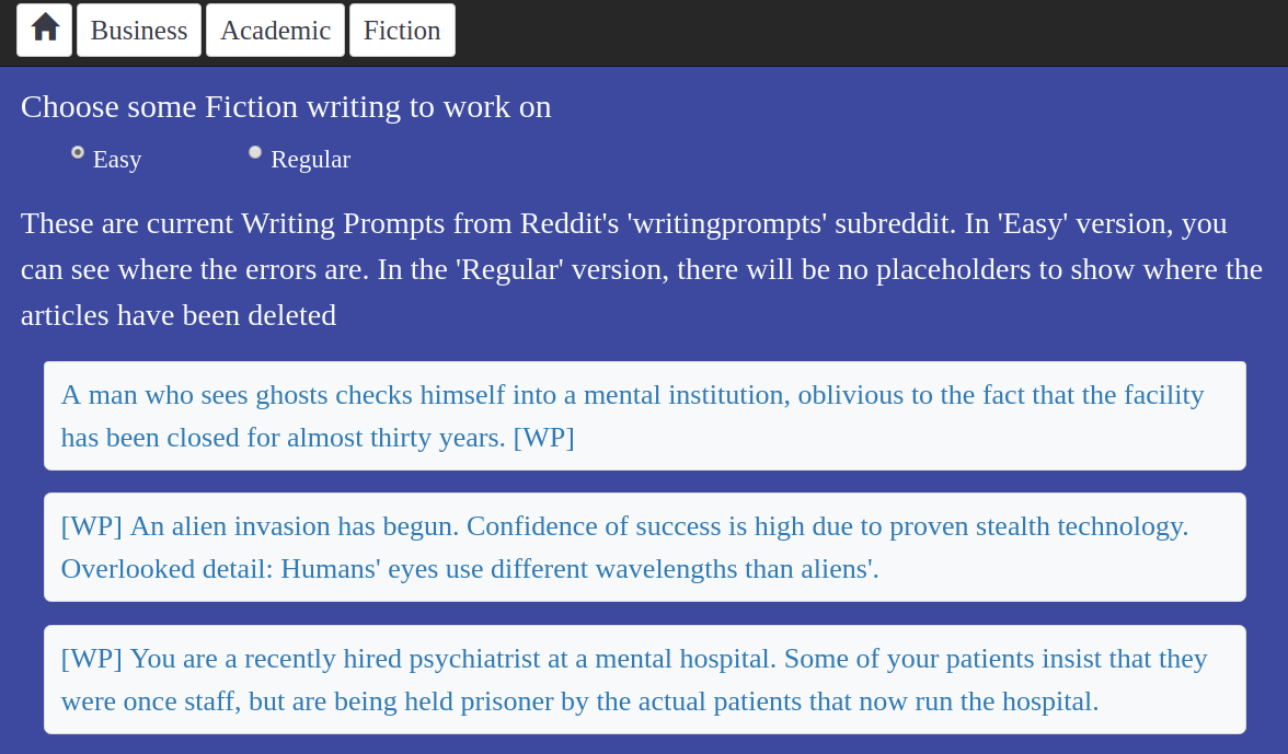 Screenshot of the AnWriting application